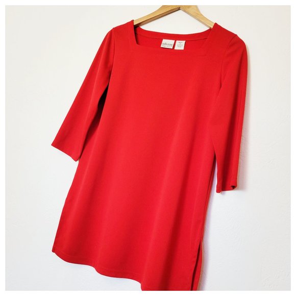 Reflections Red Tunic Blouse Cherry Tomato Red Half Sleeve Square Neck Blouse - Picture 4 of 14